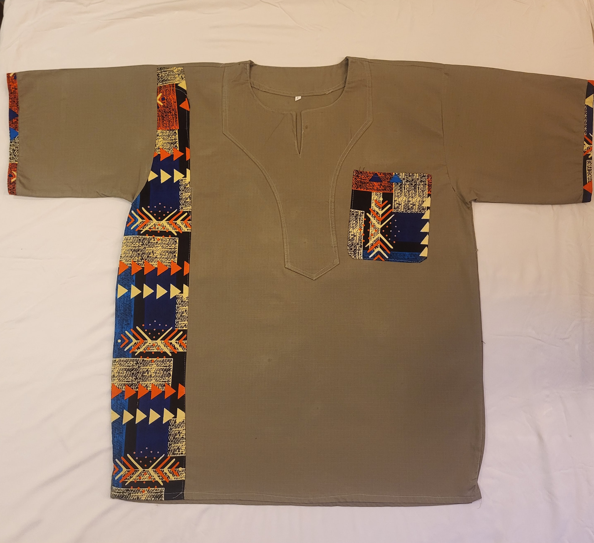 African Print Tunic — Taupe, Large