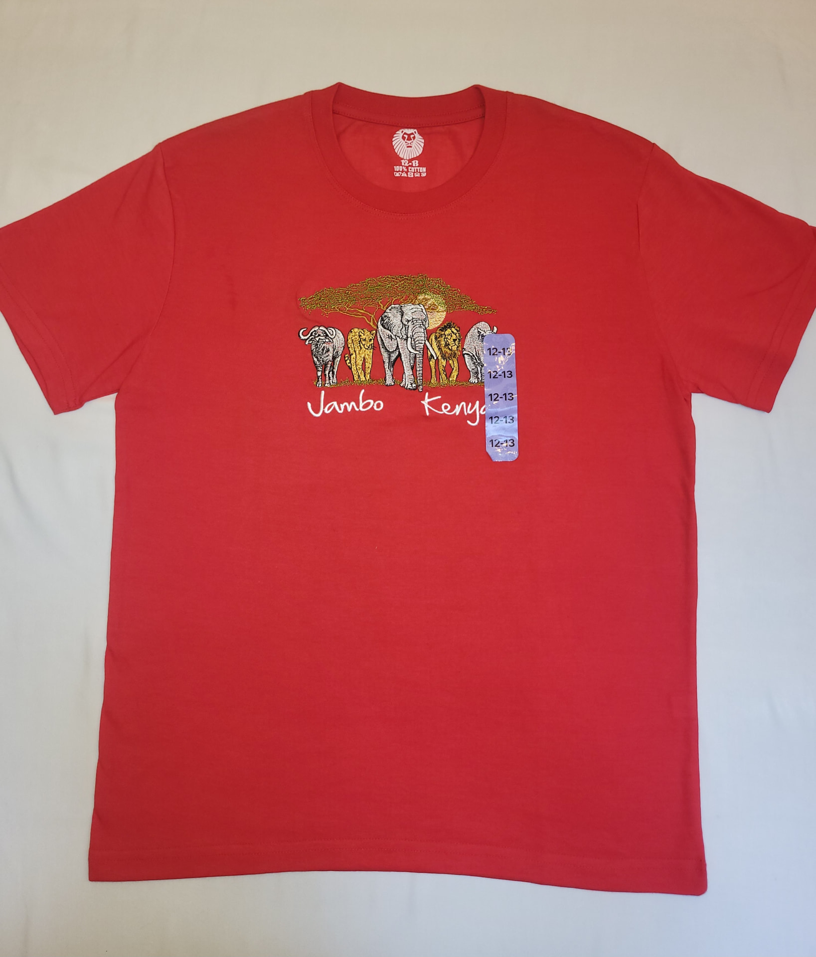 Jambo Kenya Kids T-Shirt — Red, Ages 12–13
