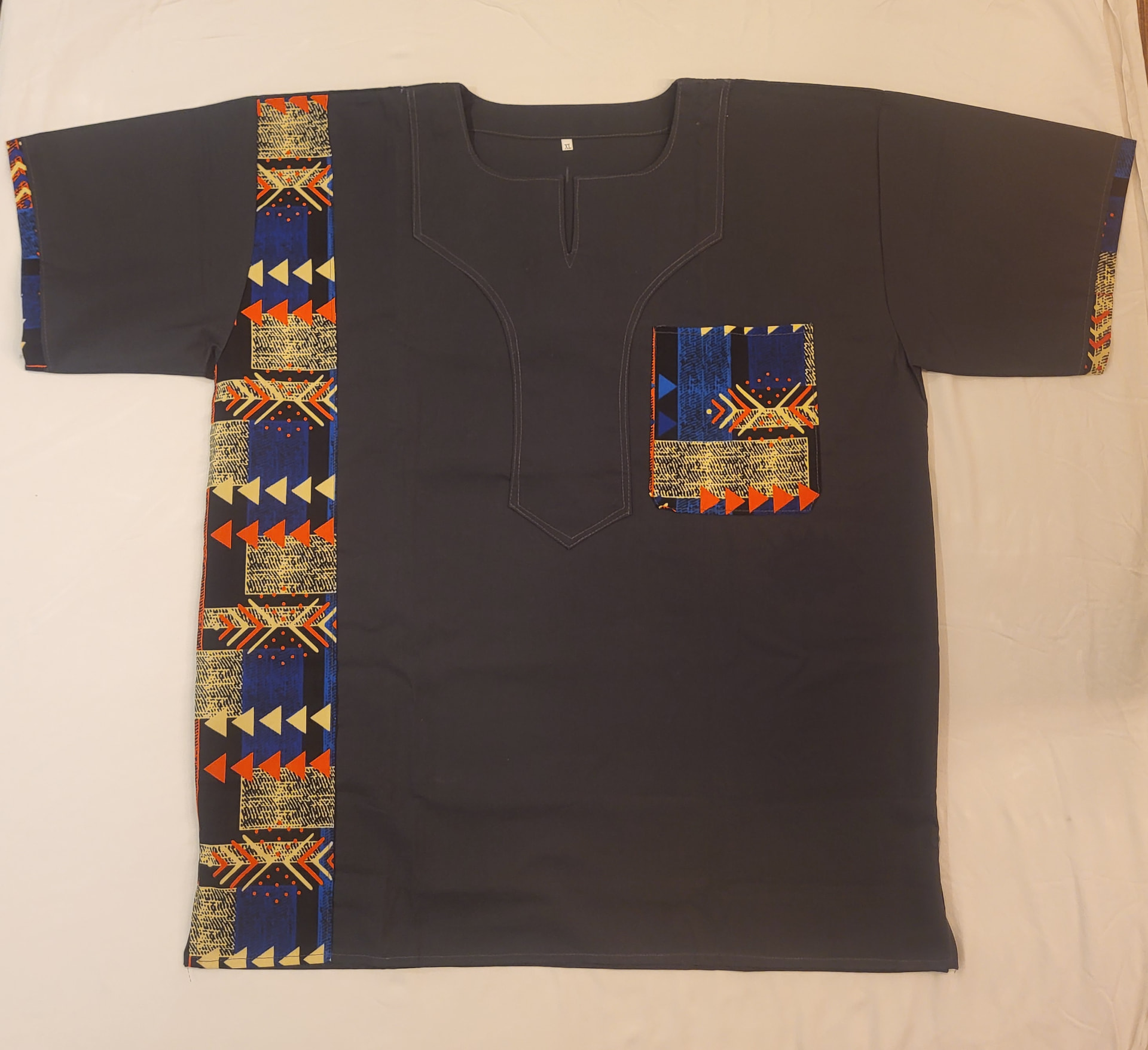 African Print Panel Top — Charcoal, XL