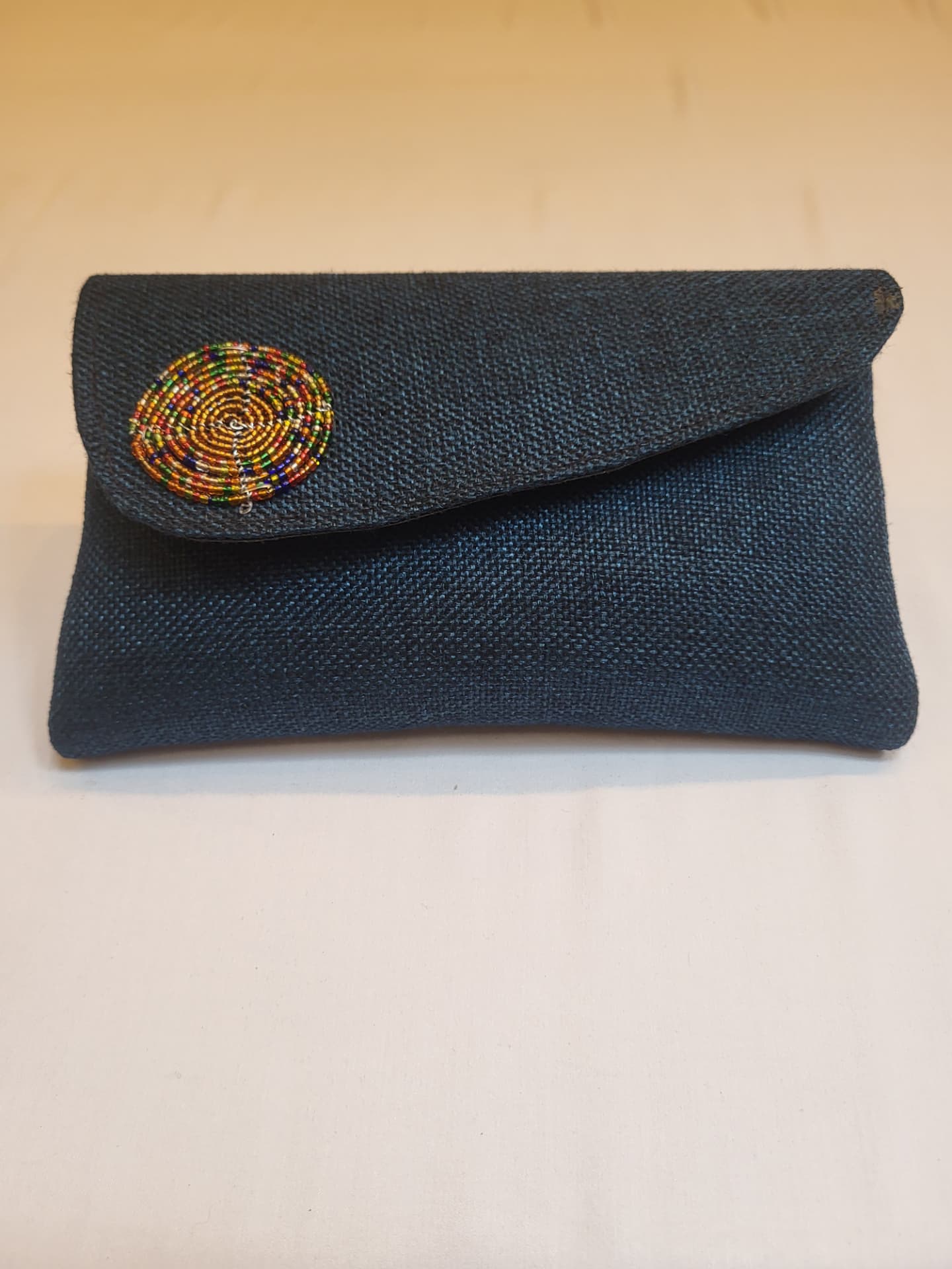 Navy Woven Clutch — Rainbow Spiral