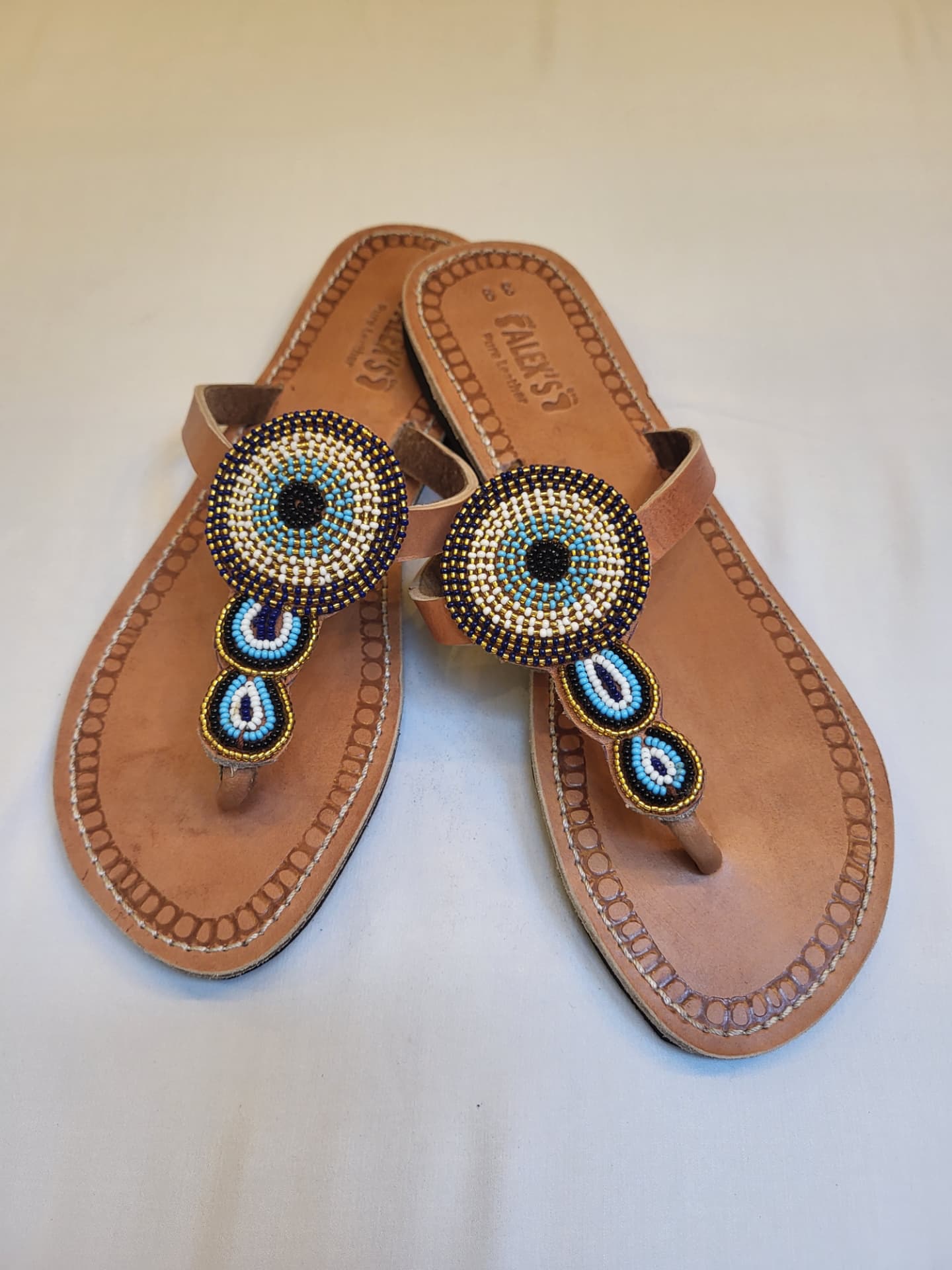 Blue Medallion Beaded Sandals