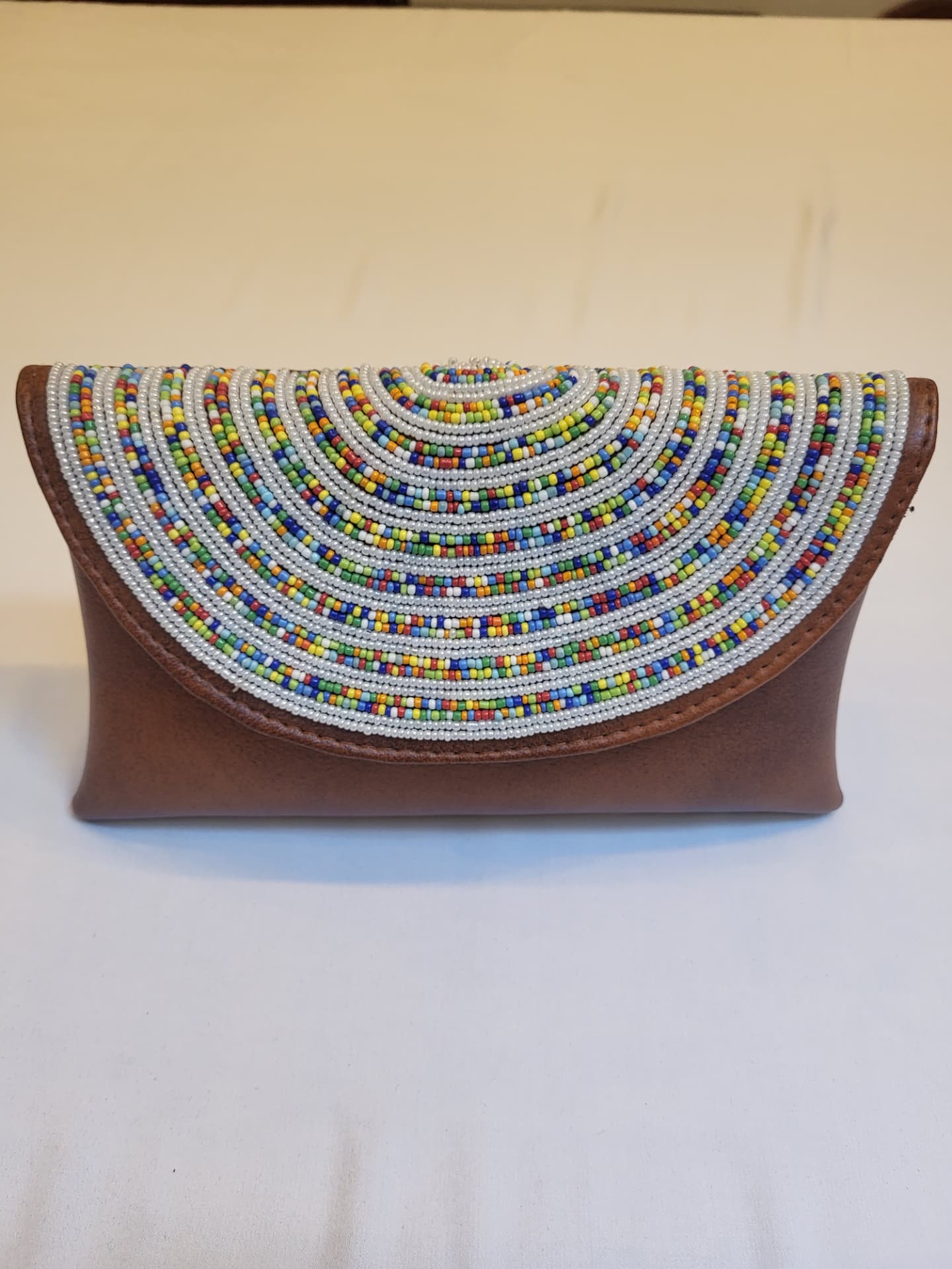 Cognac Beaded Clutch — Rainbow Arcs