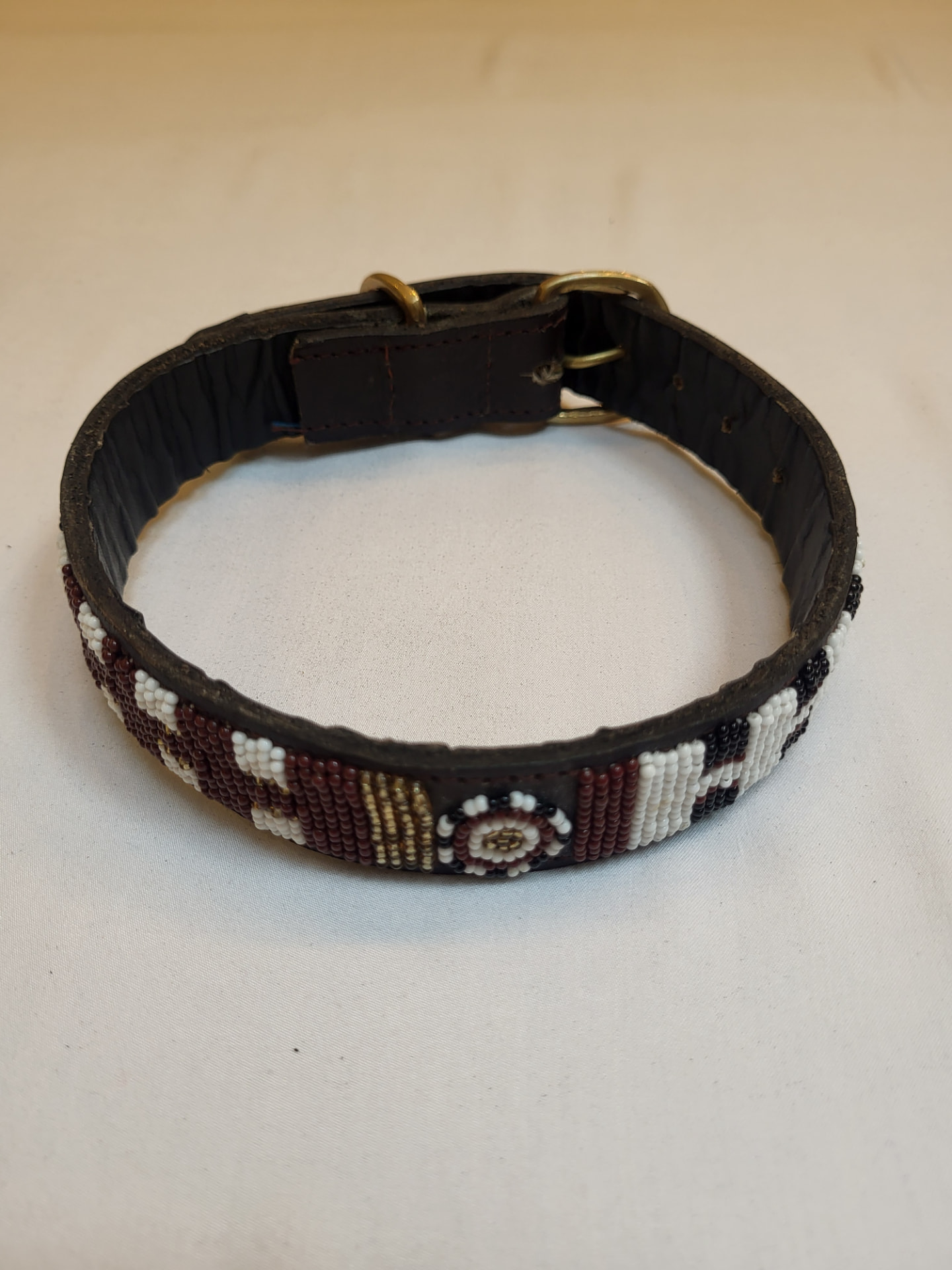 Burgundy & Gold Beaded Dog Collar