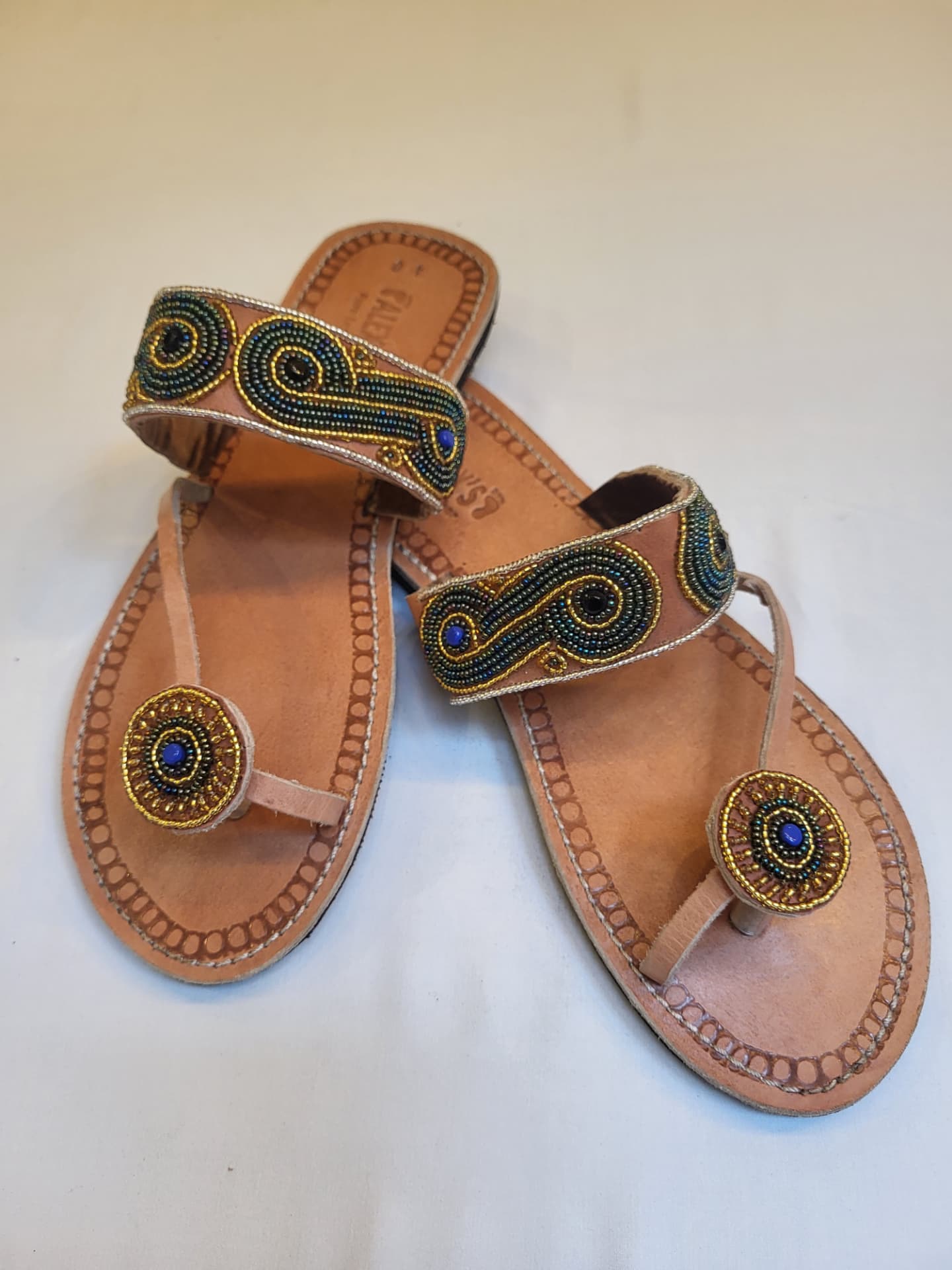 Emerald Swirl Beaded Sandals