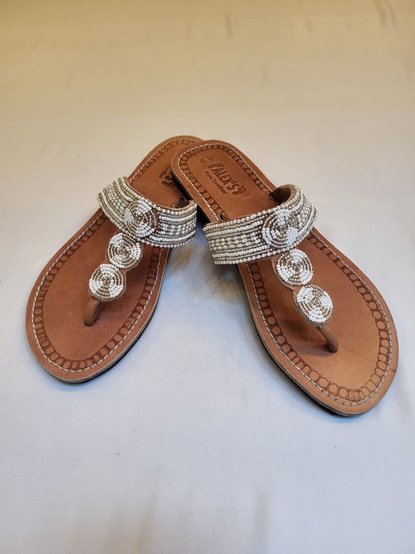 White & Gold Beaded Sandals